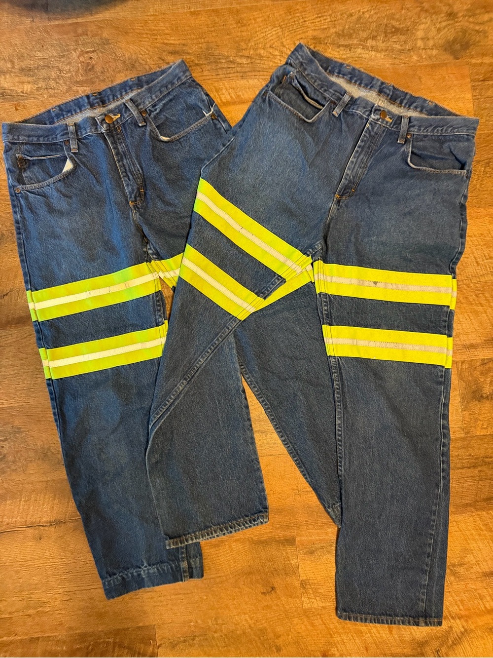 2 Pr Men's Dark Blue Bootcut Jeans with High-Visibility Stripes Red Kap 34 x 32